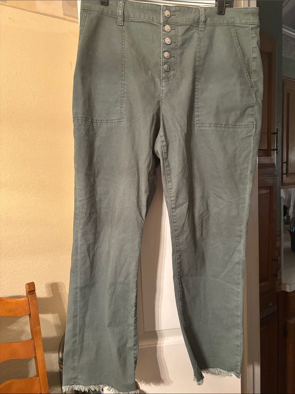 LOFT Olive Green Straight-Leg Pants with Button Fly